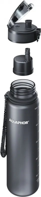 Sticla cu filtru pentru apa Aquaphor City 160043, 500 ml, Tritan, Carbune activ, Aqualen, Capac cu inchidere, Negru