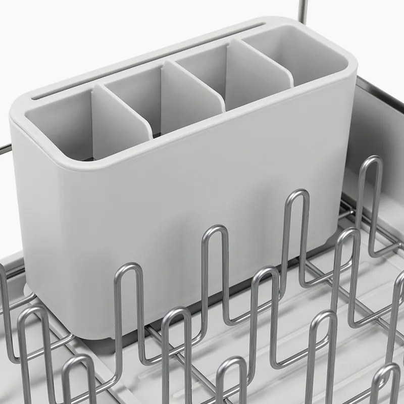 Uscator de vase Joseph Joseph Extend Steel Plus 6500041, Pana la 16 piese, Extensibil, Sine pentru pahare, Scurgere, Demontabil, Otel inoxidabil, Alb