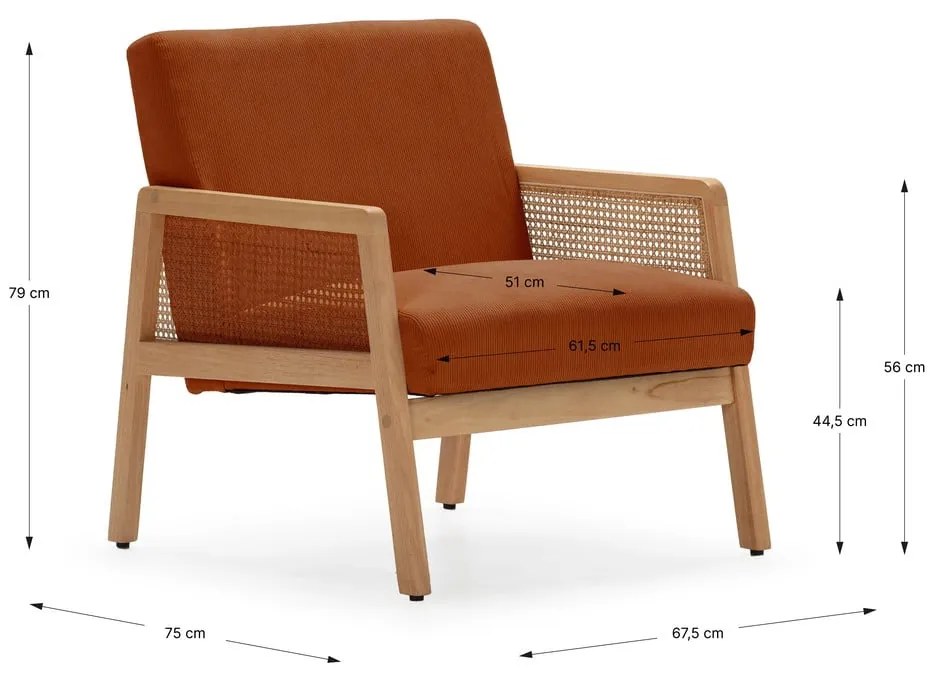 Fotoliu cărămiziu țesut cu tapițerie din catifea reiată Debra – Marckeric