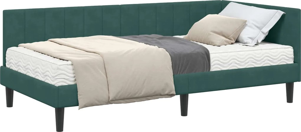vidaXL Cadru de pat colțar cu saltea cu saltea 2 pcs Verde Catifea