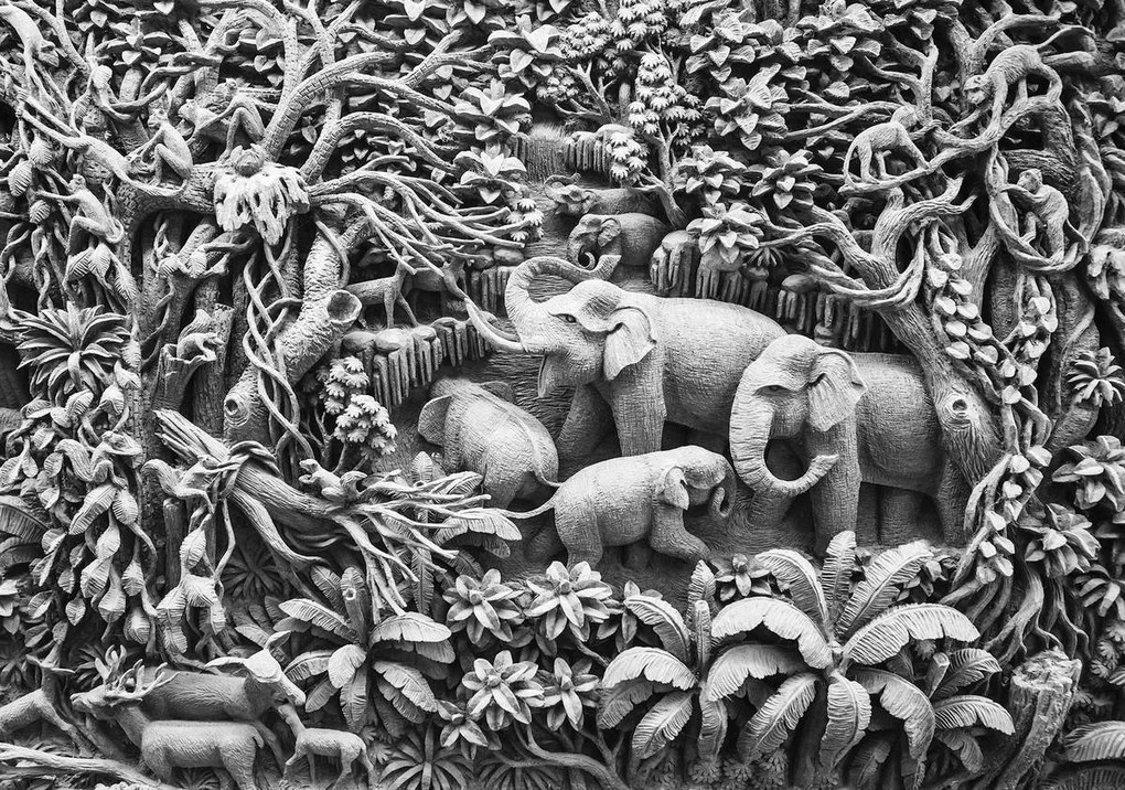 Fototapet - Relief familiei de elefanți (254x184 cm)