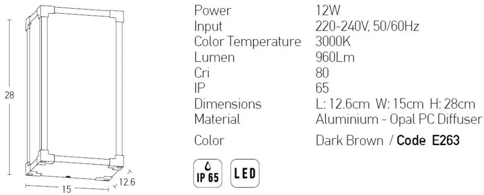 Aplica LED de perete pentru iluminat exterior IP65 Pongo maro inchis