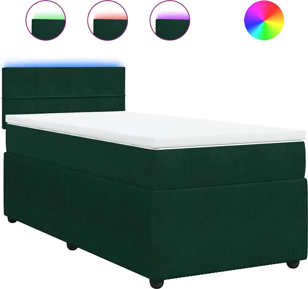 vidaXL Pat box spring cu saltea, verde închis, 100x200 cm, catifea