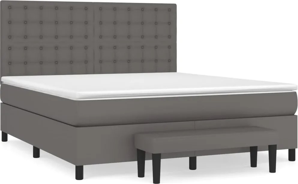 vidaXL Pat box spring cu saltea, gri, 180x200 cm, piele ecologică