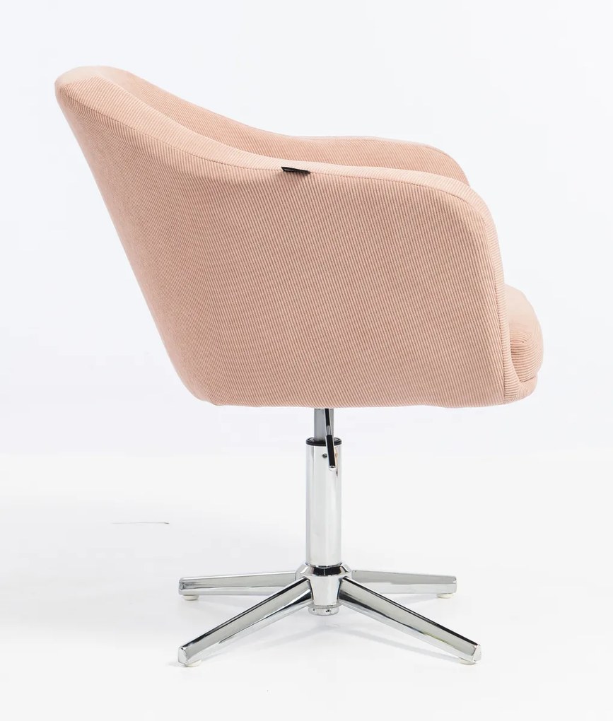 HR832CROSS Scaun Catifea Reiată Premium culoare Roz prăfuit Litchi cu Bază Cromata