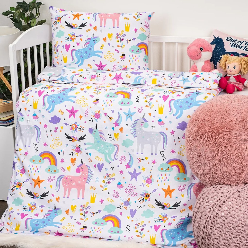 Lenjerie de pat de bumbac pentru pătuț 4Home  Unicorns, 100 x 135 cm, 40 x 60 cm, 100 x 135 cm, 40 x 60 cm