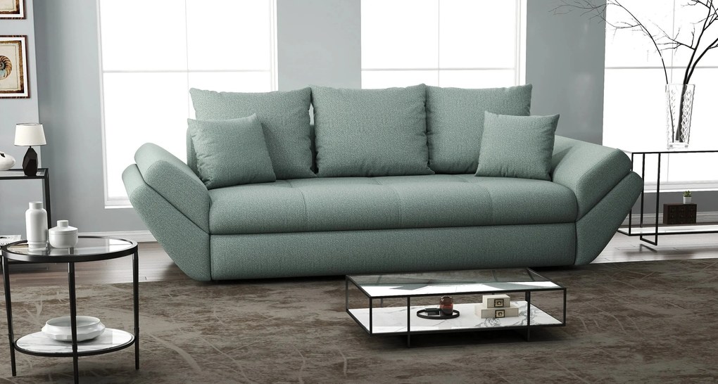 Canapea extensibilă dumonde cu ladă de depozitare si sezut confortabil din spuma high-density, Loana Enjoy Mint 250x100 cm