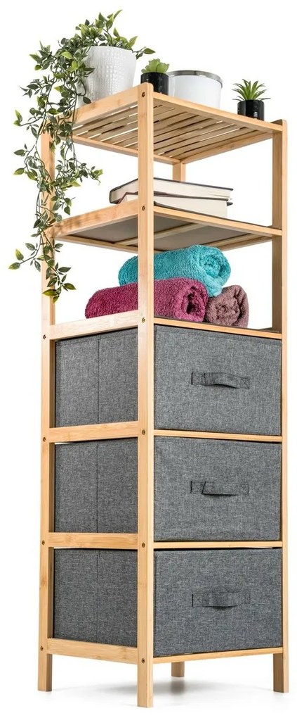 Raft din bambus cu coșuri G21, 5 etajere, gri, 5 etaje