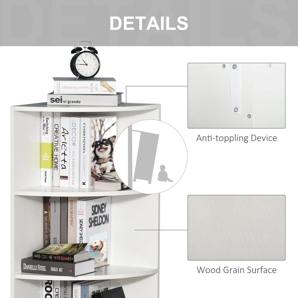 Homcom Dulap Colt cu 4 Rafturi, Design Compact, Alb, 39.5x39.5x120 cm | Aosom Romania