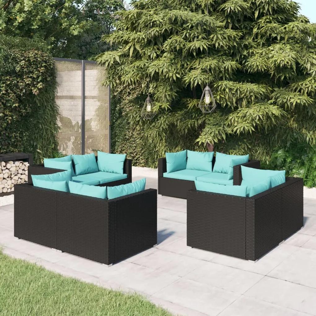 3101553 vidaXL Set mobilier de grădină cu perne, 8 piese, negru, poliratan