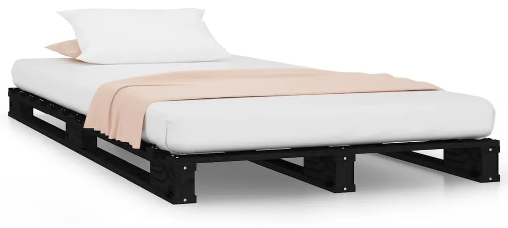 821421 vidaXL Pat din paleți Single Small 2FT6 negru 75x190 cm lemn masiv pin