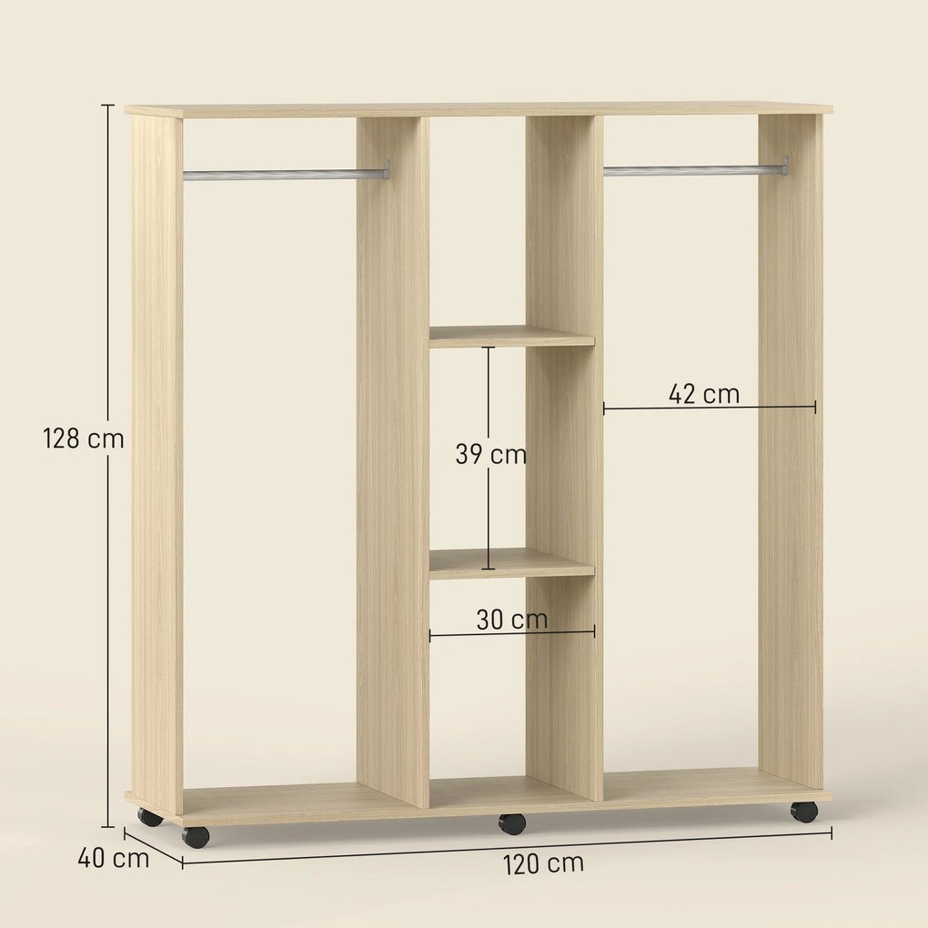 HOMCOM Dulap cu 5 Rafturi și 6 Roți, 120x40x128 cm, Negru | Aosom Romania