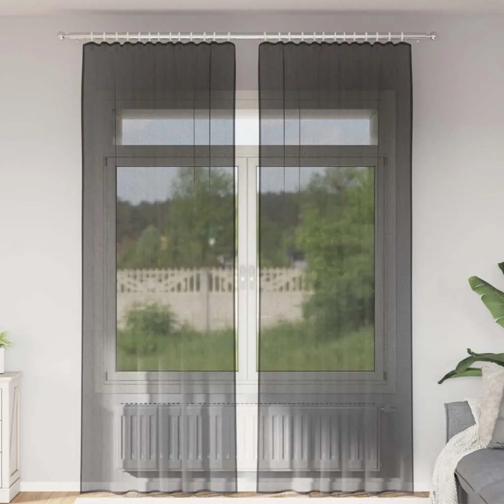 vidaXL Perdele Voile cu buzunare pentru bare 2 buc Negru
