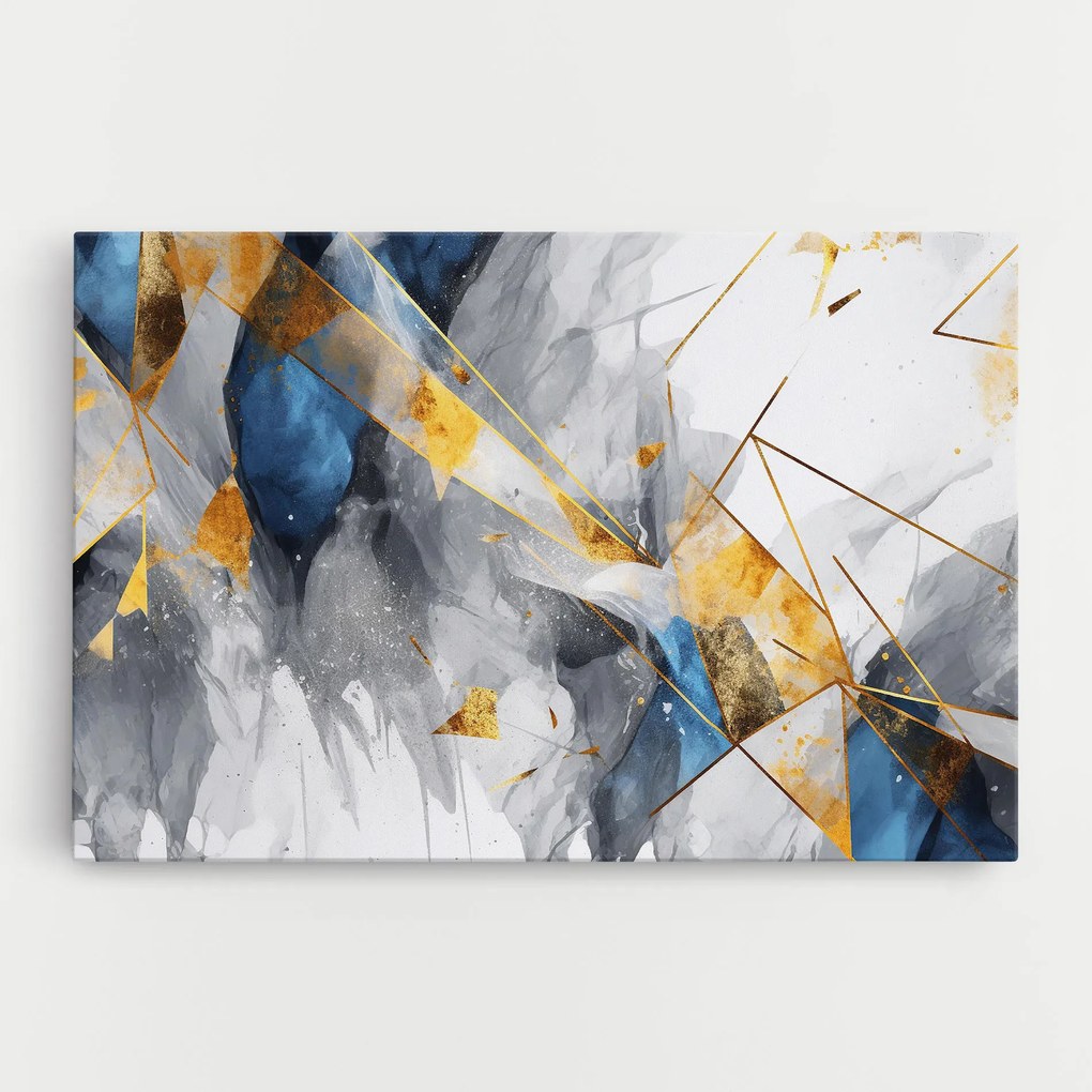 Tablou Canvas, 90x140cm, Dormitor si Living, Abstracte, Abstract cu linii, Abstract Gold Blue Pattern