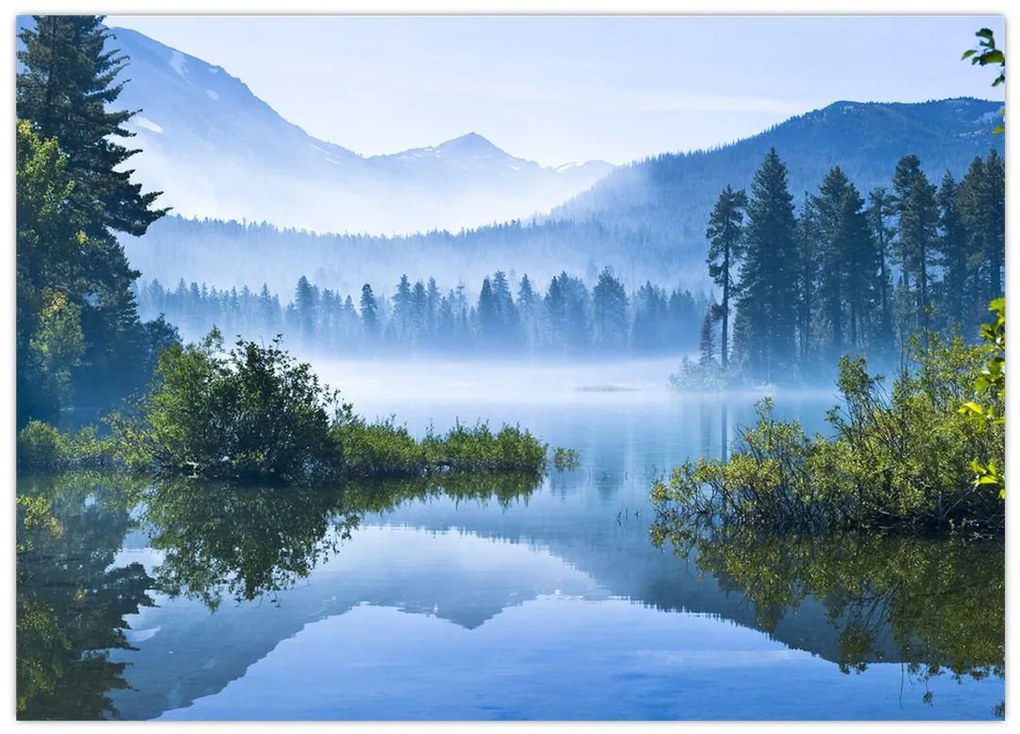Tablou pe sticlă cu lac montan (70x50 cm)