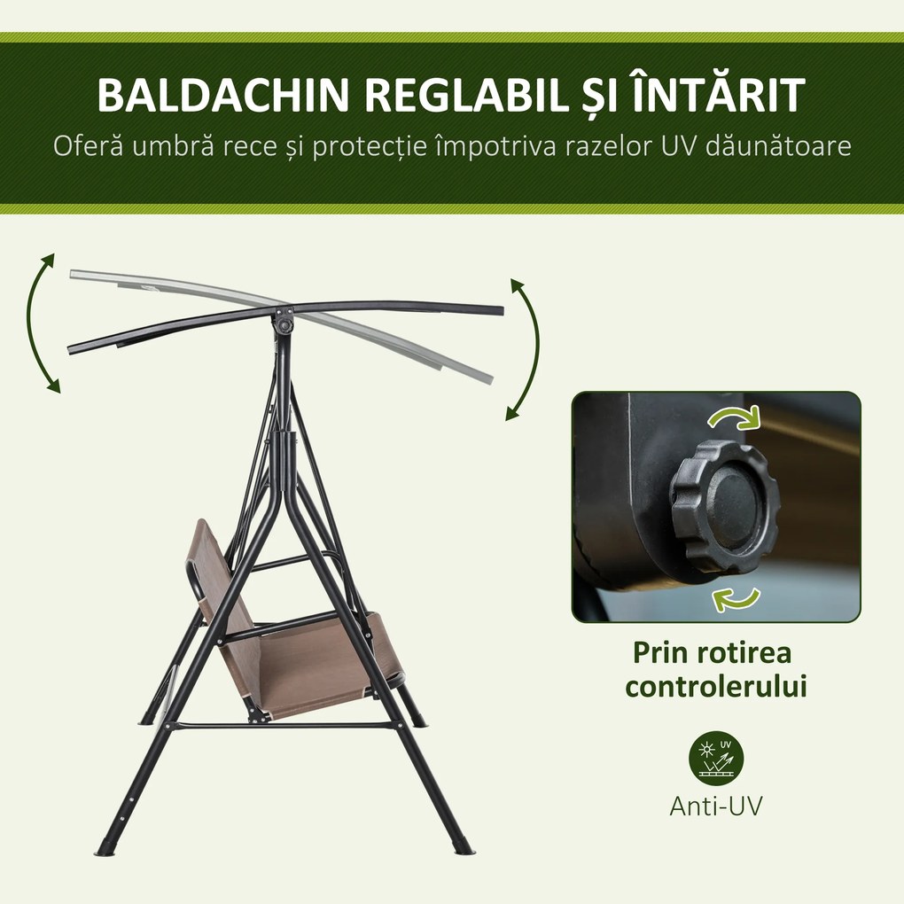 Balansoar de Gradina 3 Locuri Outsunny, Metal si Textilen, Maro 172x110x155cm | Aosom Romania