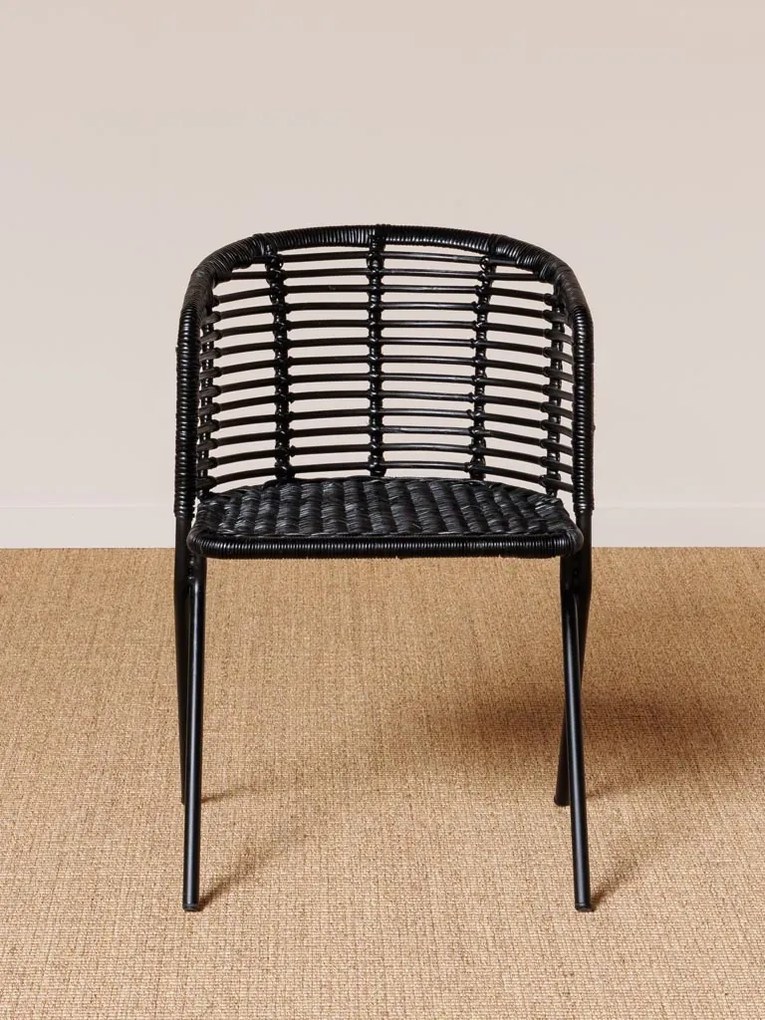 Scaun dining, negru, din rattan, Panama