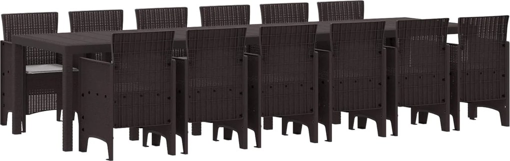 vidaXL Set de masă pentru grădină 13 pcs Maro Ratan Polt