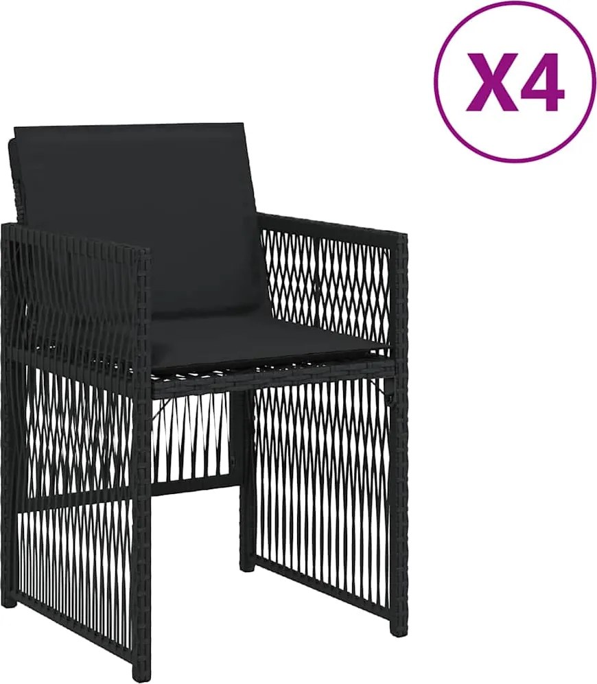 vidaXL Scaune de grădină cu perne, 4 buc., negru, poliratan