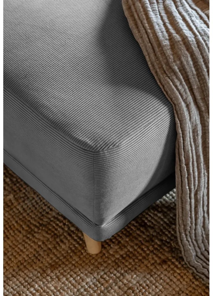 Colțar gri extensibil cu tapițerie din catifea reiată (colț dreapta/în formă de "U") Lazy Lukka – Miuform