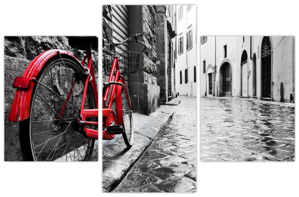 Tablou - Bicicleta roșie pe o stradă pavată (90x60 cm)