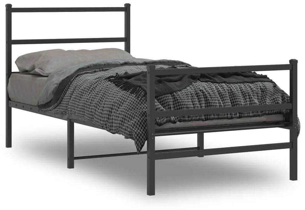 355375 vidaXL Cadru pat metalic cu tăblii de cap/picioare  negru, 90x190 cm