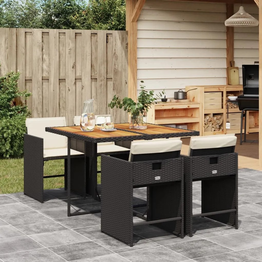 3211083 vidaXL Set mobilier de grădină cu perne, 5 piese, negru, poliratan