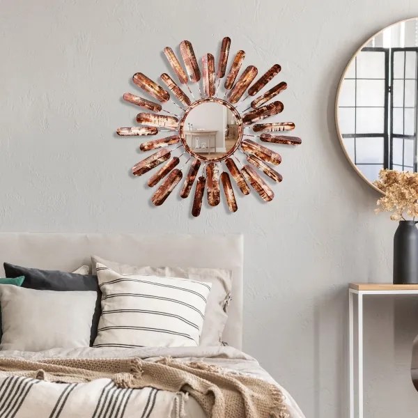 Oglindă de perete SUN d. 75 cm maro