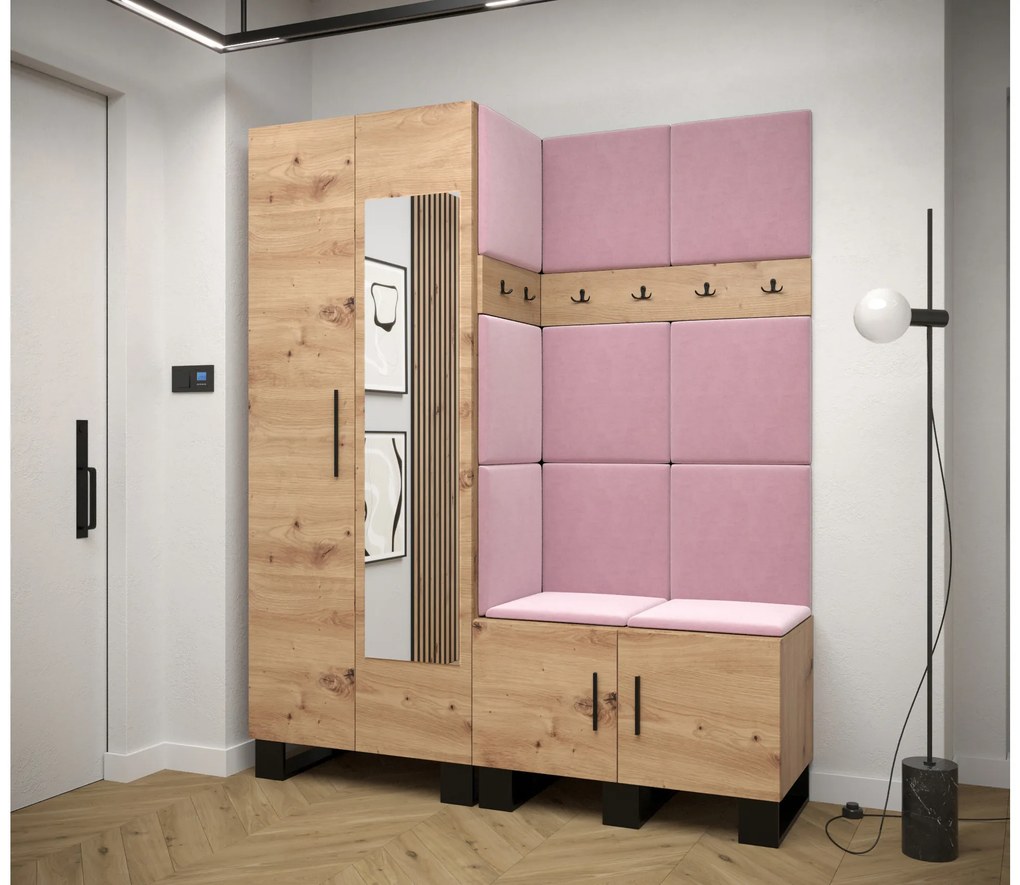 Set mobilier pentru hol Amanda 14 (Stejar artisan + roz). 1085975