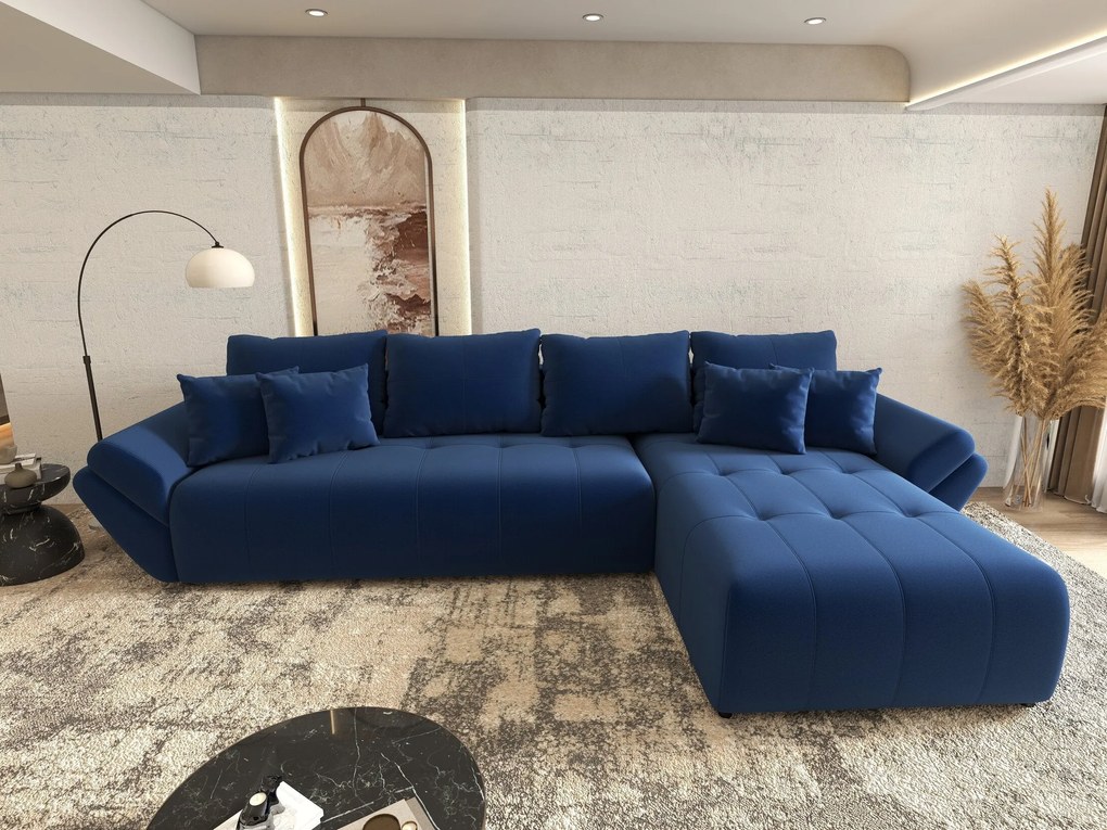 Colțar extensibil dumonde cu ladă de depozitare si sezut confortabil din spuma high-density, Berlin XL Royal Albastru 350x185 cm II