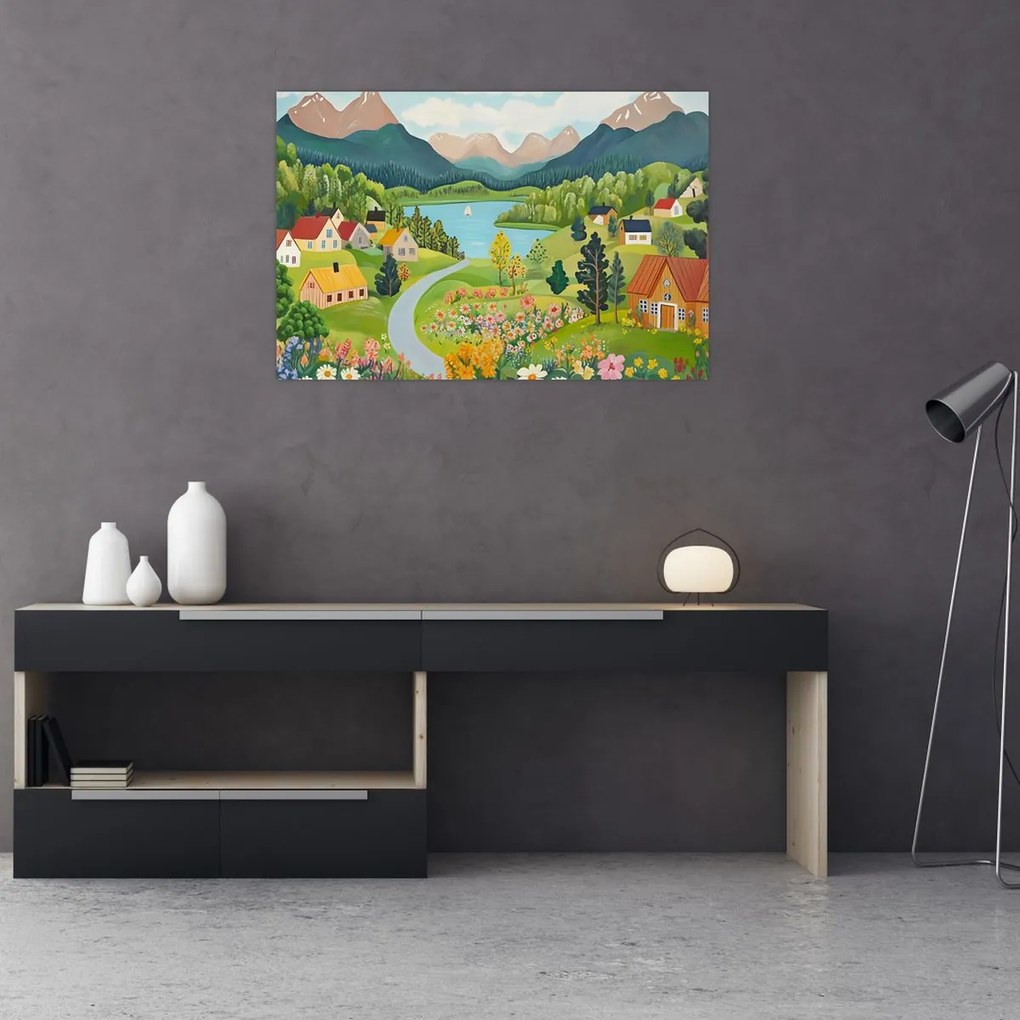 Tablou - Sat în Munți (90x60 cm)