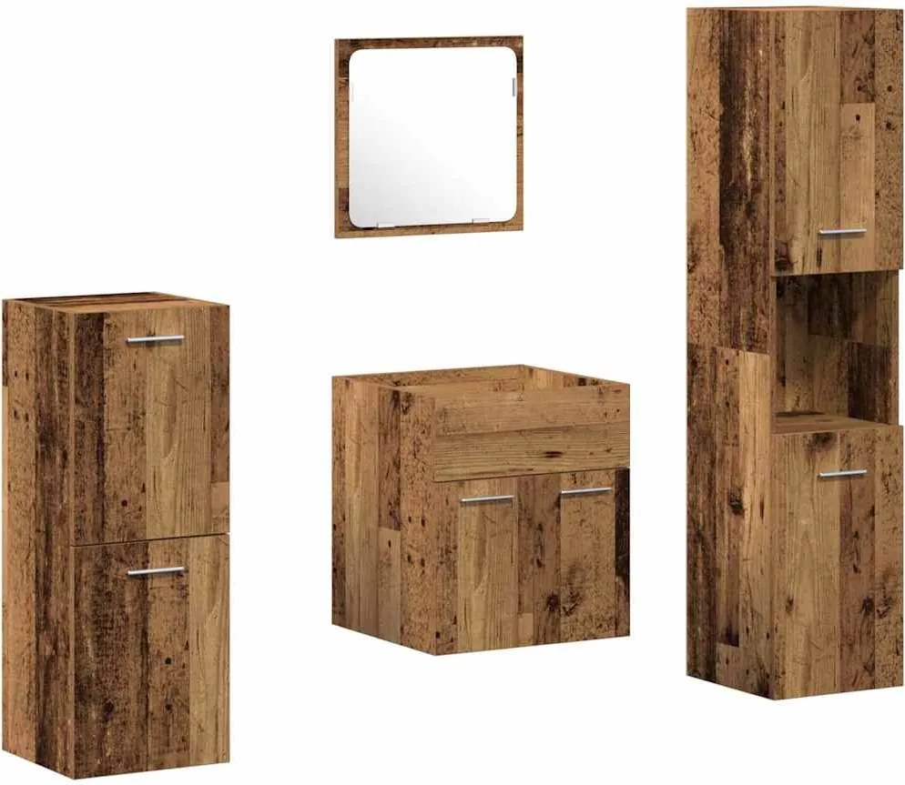 vidaXL Set de mobilier pentru baie 4 pcs Lemn Vechi Lemn compozit