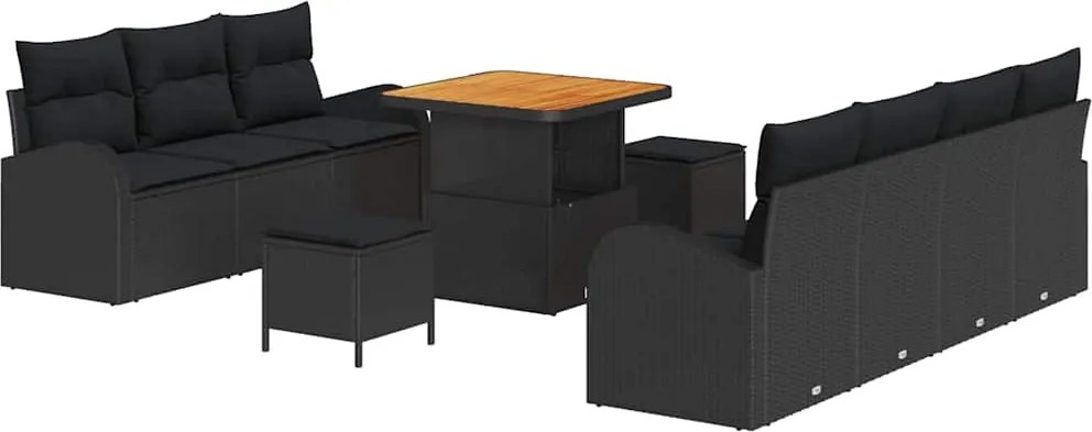 vidaXL Set de canapele pentru grădină cu pernă 10 pcs Negru poliratan