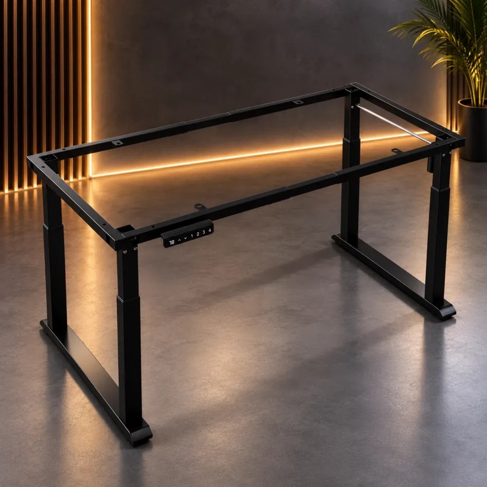 ELEVON ST01 - Cadru electric reglabil pentru birou, 2 motoare, înălțime reglabilă 70–114 cm, structură extensibilă 112–165 cm, 4 memorii, senzor anti-coliziune, funcționare silențioasă, Negru