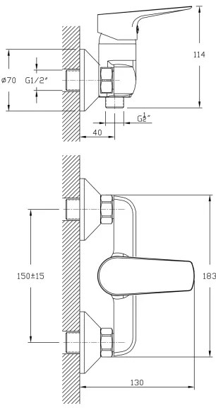 Baterie de duș Aqualine LOTTA negru mat