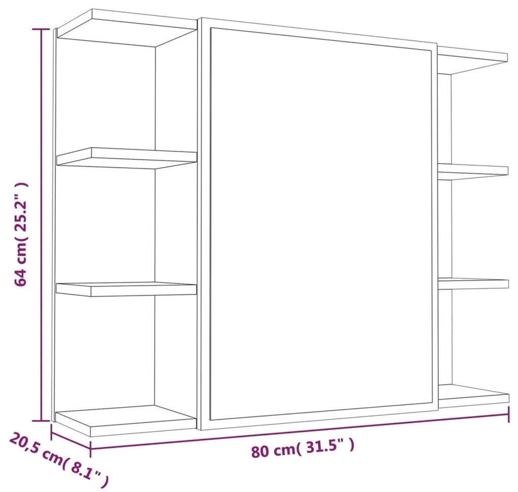 Dulap de baie cu oglinda gri sonoma 80x20,5x64 cm lemn compozit sonoma gri
