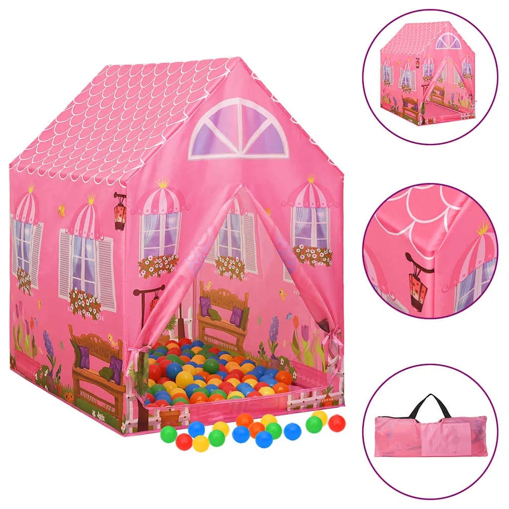 Cort de joaca pentru copii cu 250 bile, roz, 69x94x104 cm