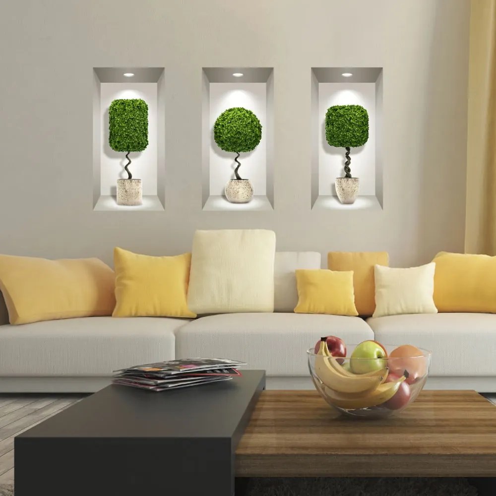 Set 3 autocolante 3D pentru perete Ambiance Plants Ball