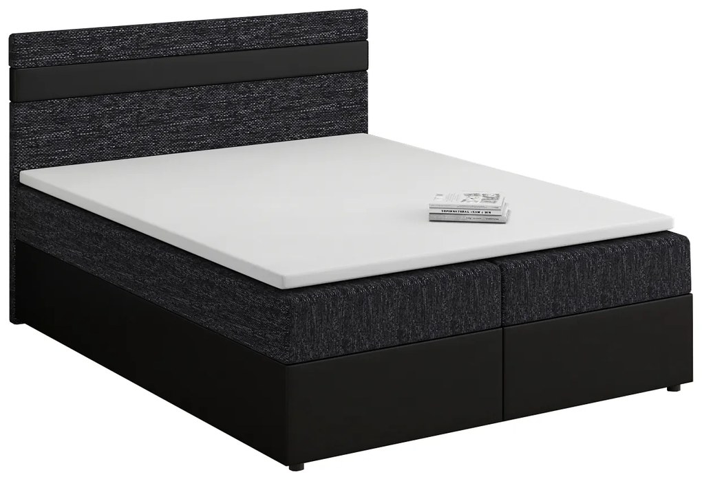 Pat matrimonial Boxspring 180x200 cm Mimosa (cu saltea și somieră) (negru + negru). 1007817