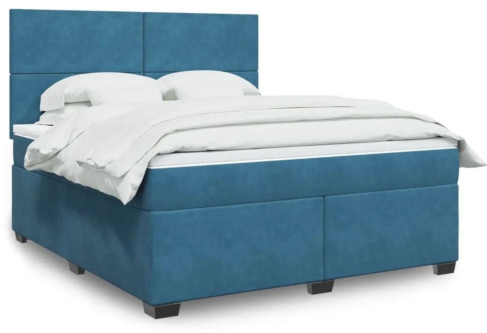 vidaXL Pat box spring cu saltea, albastru, 180x200 cm, catifea