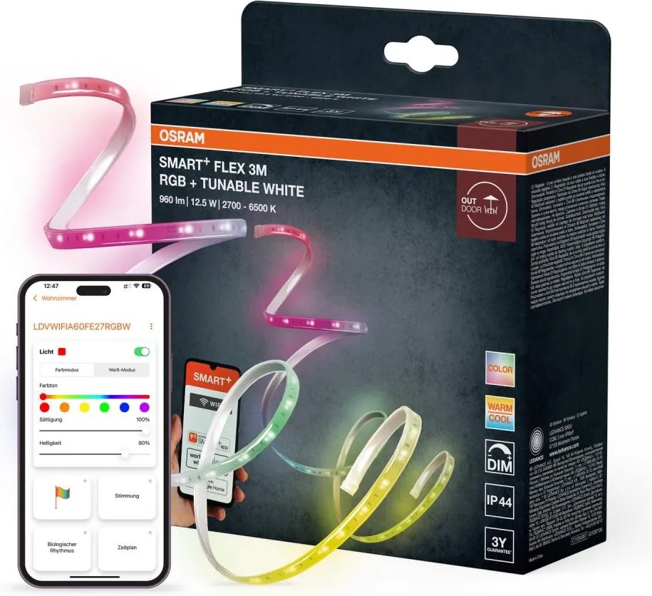 Osram - Bandă LED SMART+ FLEX pentru exterior, RGB+TW, reglabilă, 3m, LED/12,5W/230V, Wi-Fi