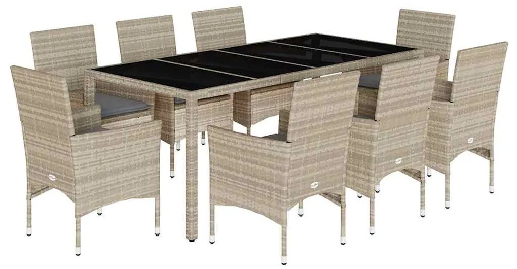 3278578 vidaXL Set mobilier de grădină cu perne 9 piese gri poliratan & sticlă