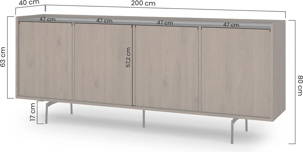 Comodă patru uși Zenar 200 cm - nuc elegant / negru