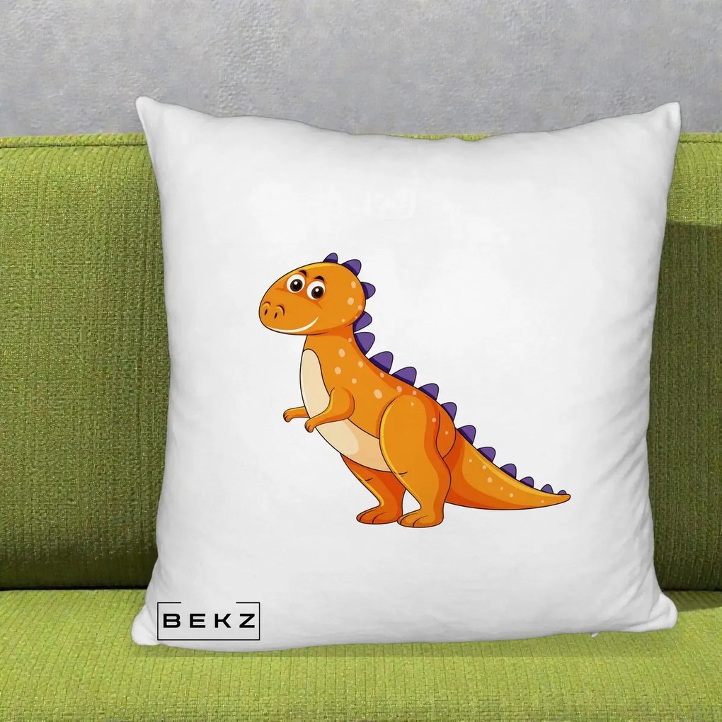 Perna Decorativa T-Rex Portocaliu, 40x40 cm, Alb Pufos, Husa Detasabila, Perna Inclusa, BEKZ®