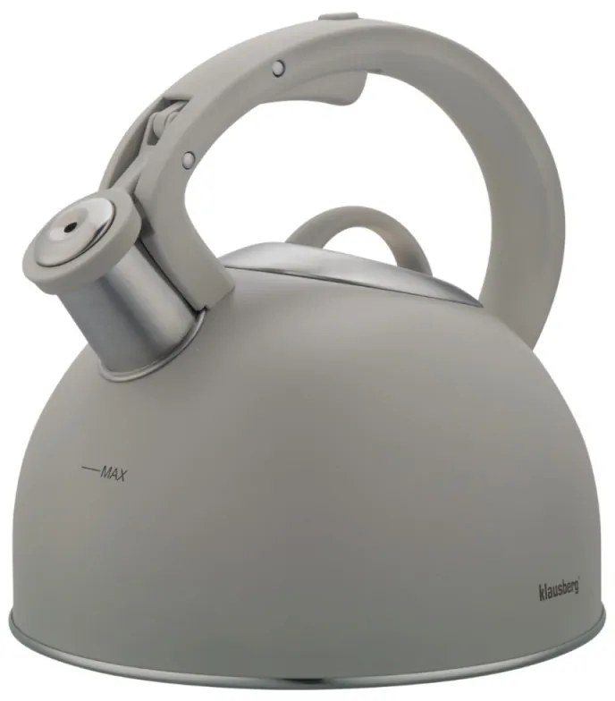 Ceainic cu fluier Klausberg KB-7912, 2.5 l, Maner cu efect de lemn, Inductie, Gri deschis