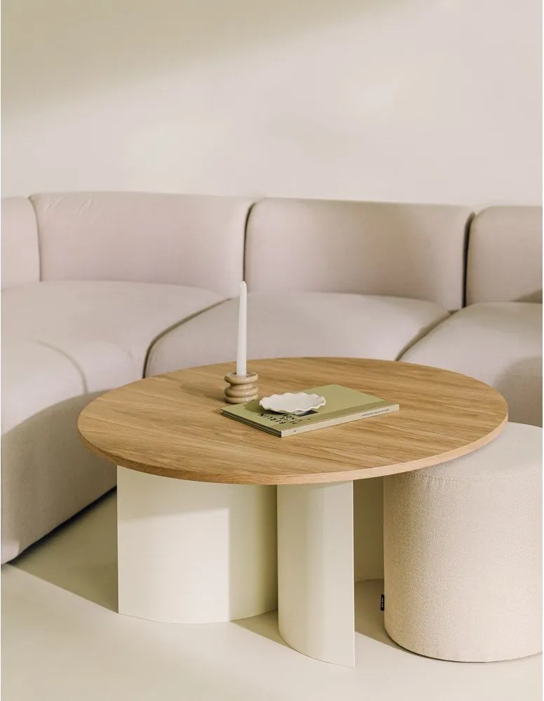 Măsuță de cafea crem/în culoare naturală rotundă cu blat cu aspect de lemn de frasin ø 95 cm Gavo – noo.ma