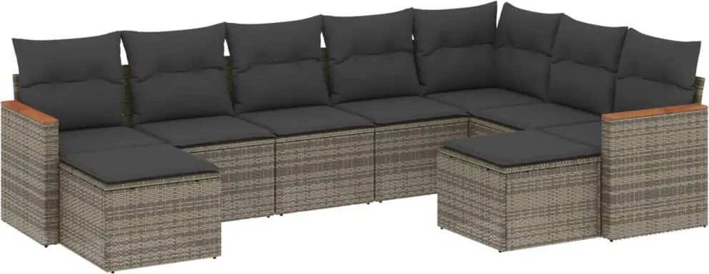 vidaXL Set canapele de grădină, 9 piese, cu perne, gri, poliratan