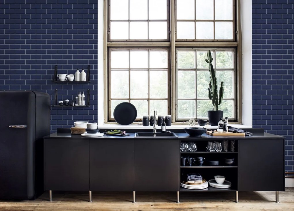 Fototapet, Bistro Tiles, Royal Blue, Rebel Walls