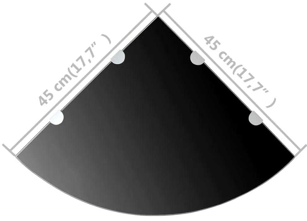 Rafturi de colt cu suporturi crom 2 buc. negru 45x45 cm sticla 2, Negru, 45 x 45 cm