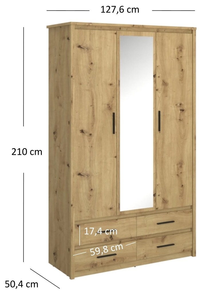 Dulap de haine Andra 3D4S (Stejar artisan). 1052751